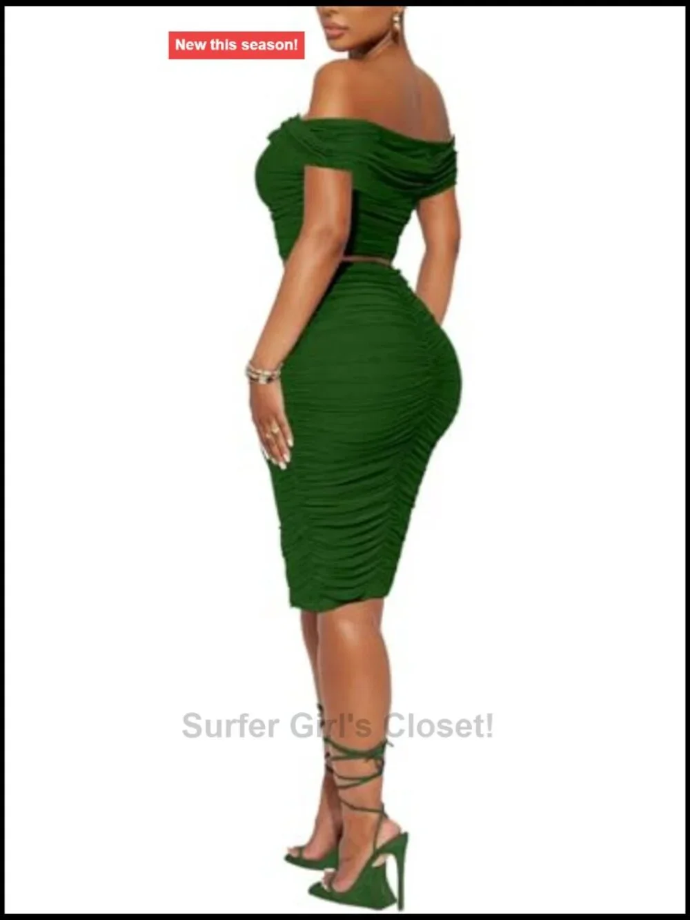 2 Piece Skirt Set Sexy Mesh Ruched Bodycon Tube Top Cocktail Party Midi Dress